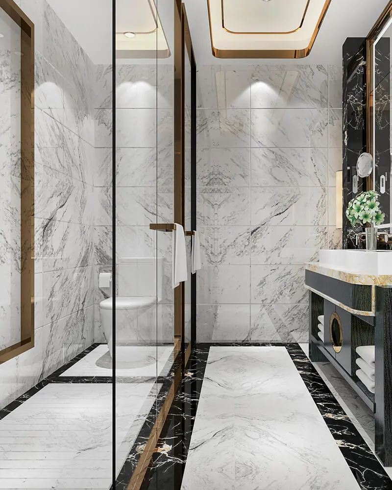 High-end marble tile bathroom